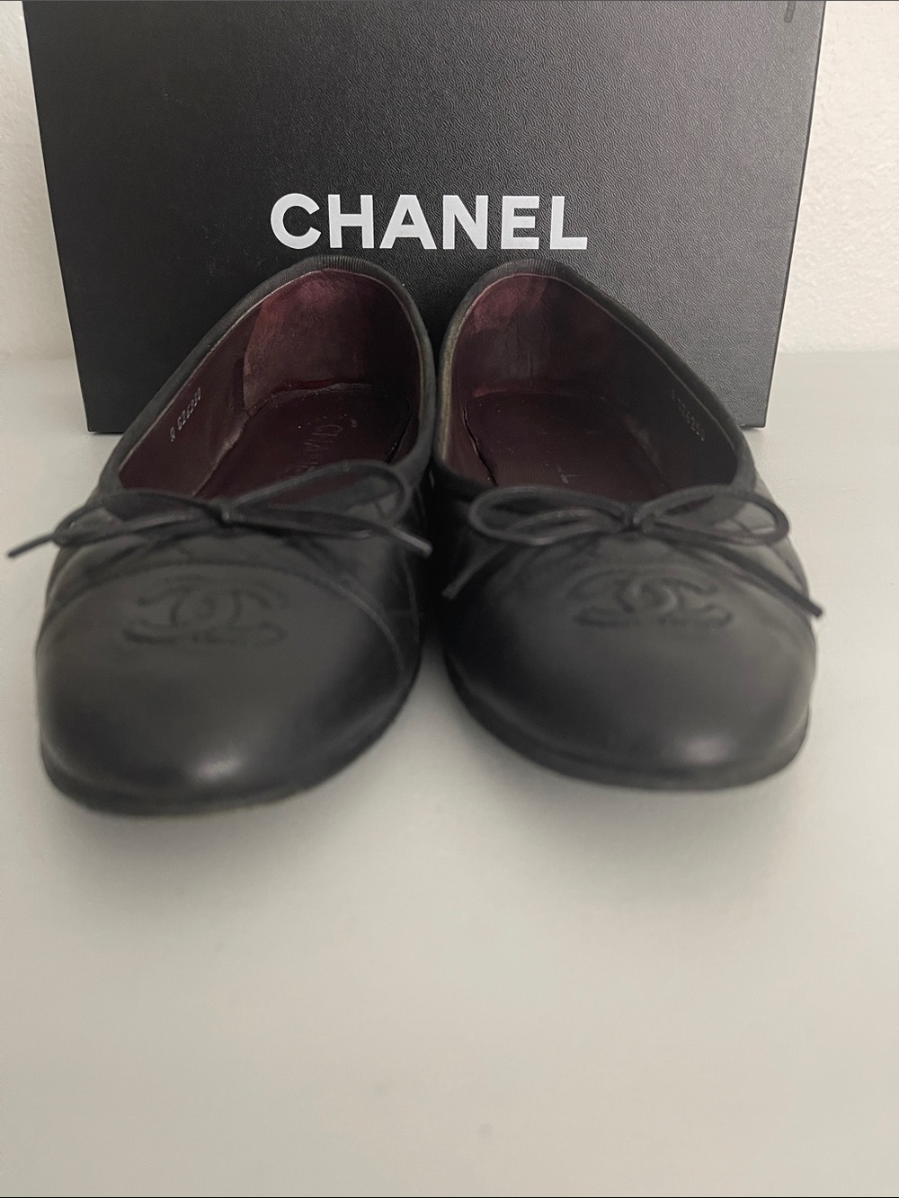 CHANEL Classic Quilted Black Leather CC Ballet Flats Size 38.5 US 7.5 w Box - Picture 5 of 9